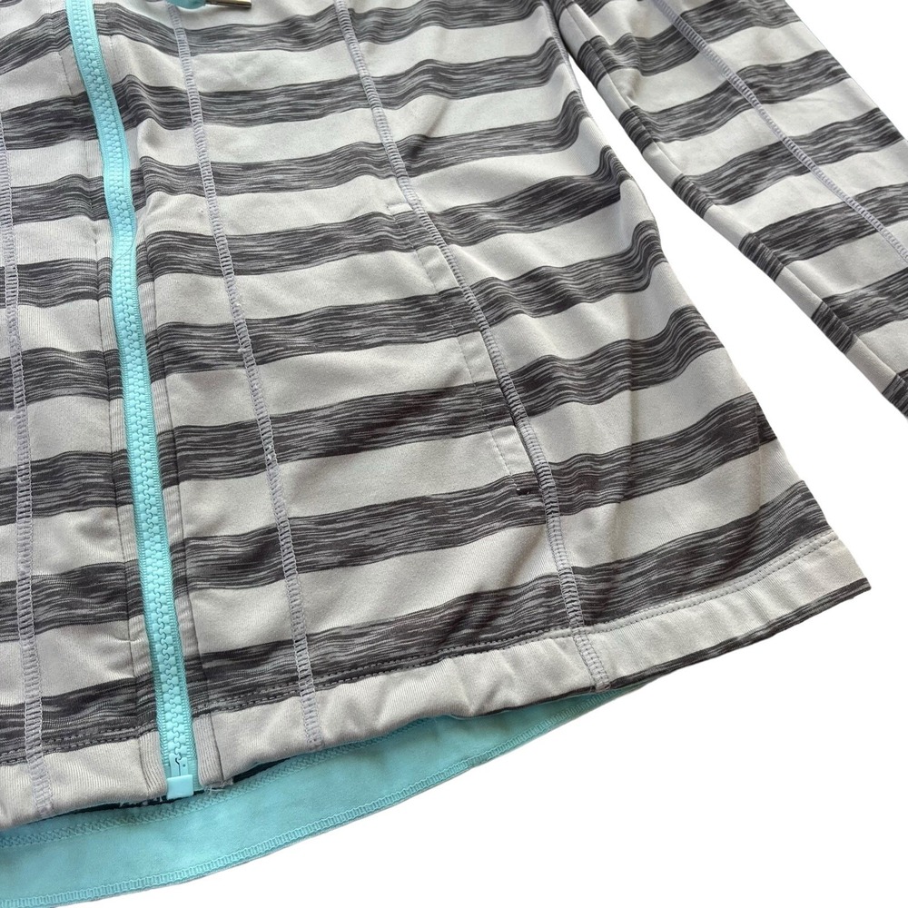 Lukka Women's L Grey Turquoise Striped Full Zip Thumbholes Active Hoodie Sporty - Picture 8 of 16